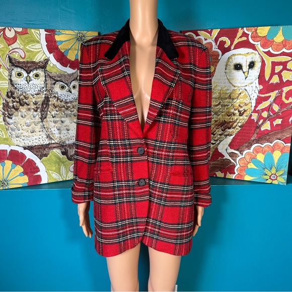 Crisca Blazer Red Plaid Women’s Vintage Wool Blend Jacket‎ Small 36 - Picture 1 of 9